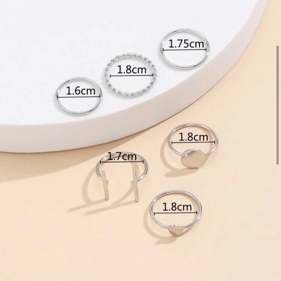 Silver bar cuff heart ring set - Picture 3 of 4